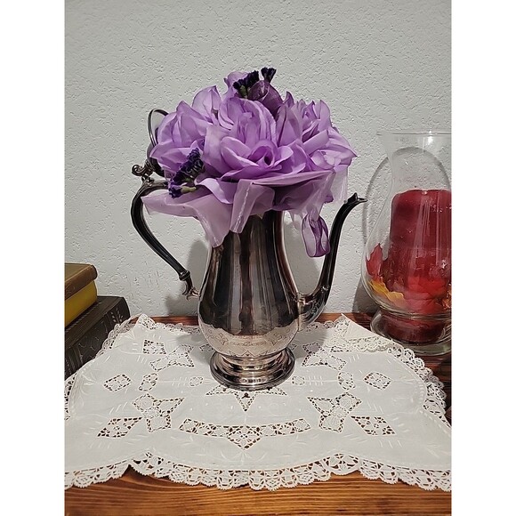 Vtg Oneida Silver Plate Coffee Tea Pot 10.75" Hinged Teapot round base US made - Picture 12 of 12